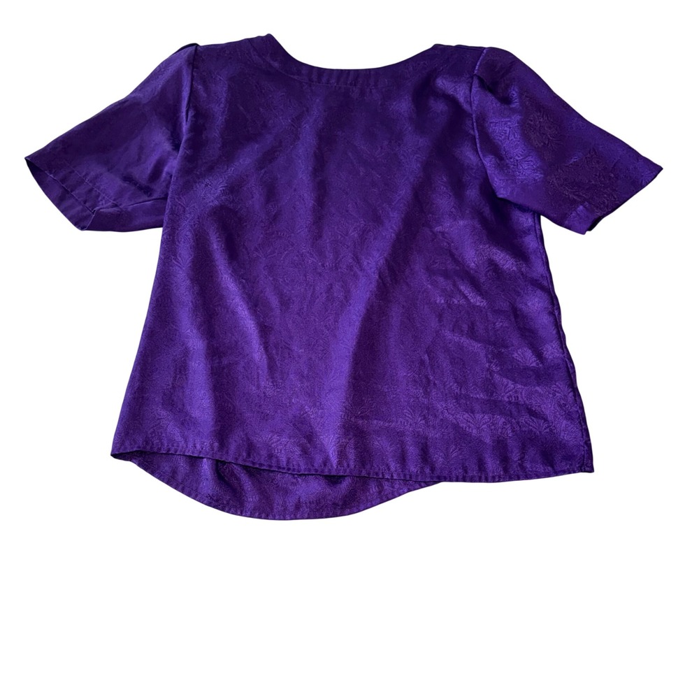 90s TJW by Mervyn's Purple Paisley Jacquard Blouse Short Sleeve Size 10 Retro